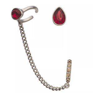VERA WANG Rocker Chic Gunmetal Garnet Red/Gray Crystal Mismatch Earrings**NEW!